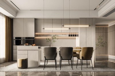 现代中岛餐厅3D模型下载